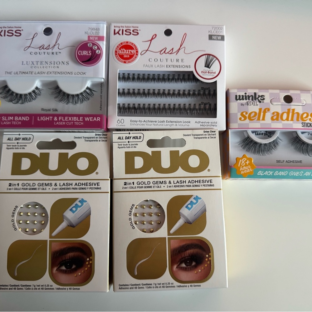 KISS & Ardell False Eyelashes + DUO Lash Adhesive Gold Gems 5pc Lot New